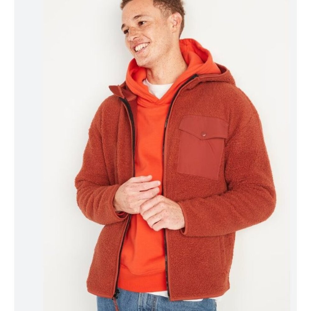 OLD NAVY men's cozy sherpa hooded jacket size L